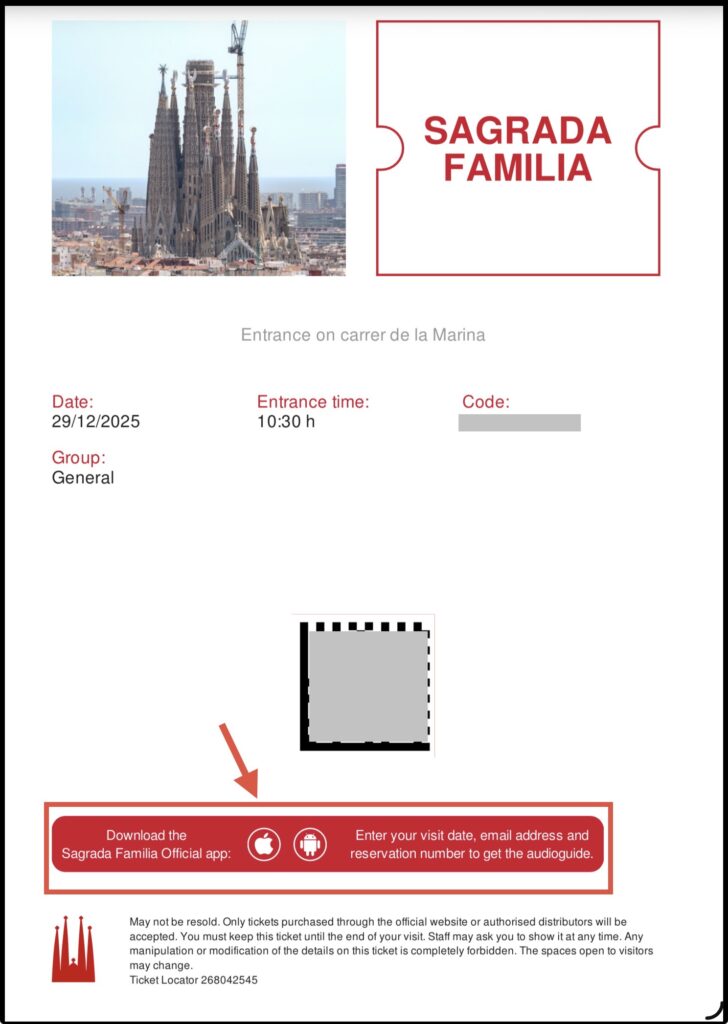 サグラダファミリアのチケット画面
